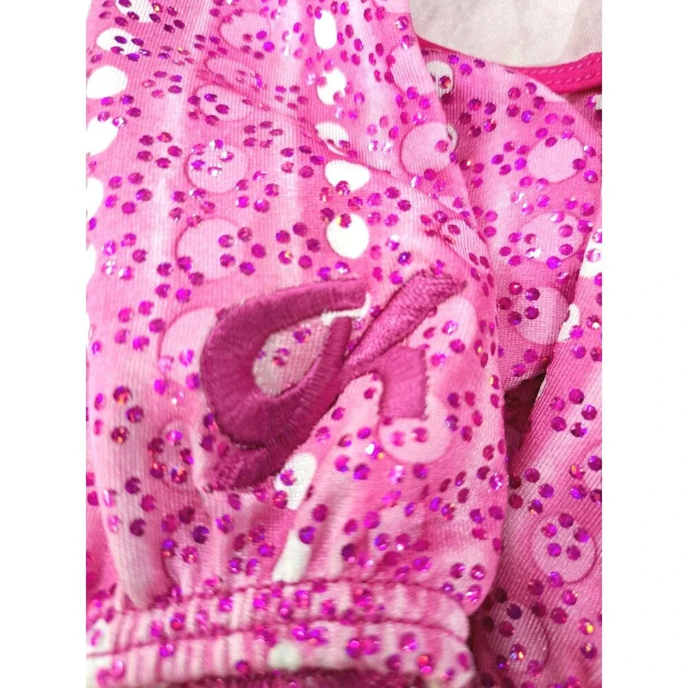 GK Elite VTG Pink Dots Keyhole Racerback Tank Leotard Glittery Size AL Adult L - Picture 7 of 16